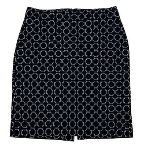 Talbots Blue White Geometric Pattern Back Slit Skirt Size 8 Women's
